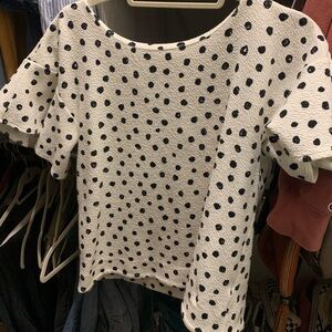Anthropologie black and white polka-dot flutter-sleeve top